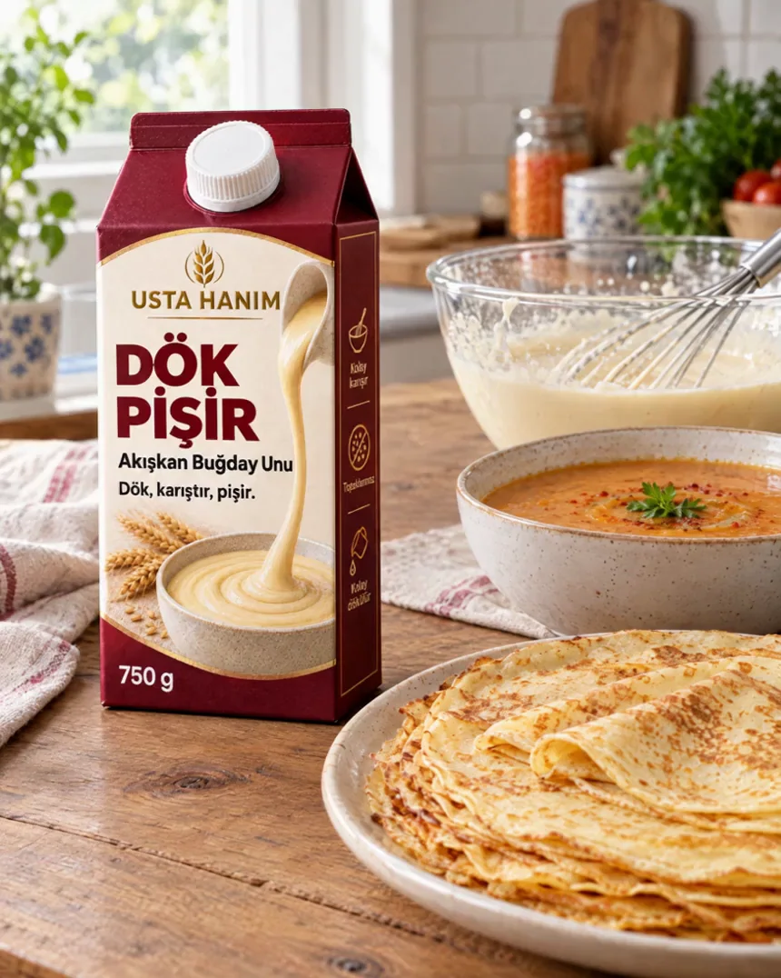 Mutfakta Dök Pişir ambalajı, krep ve çorba